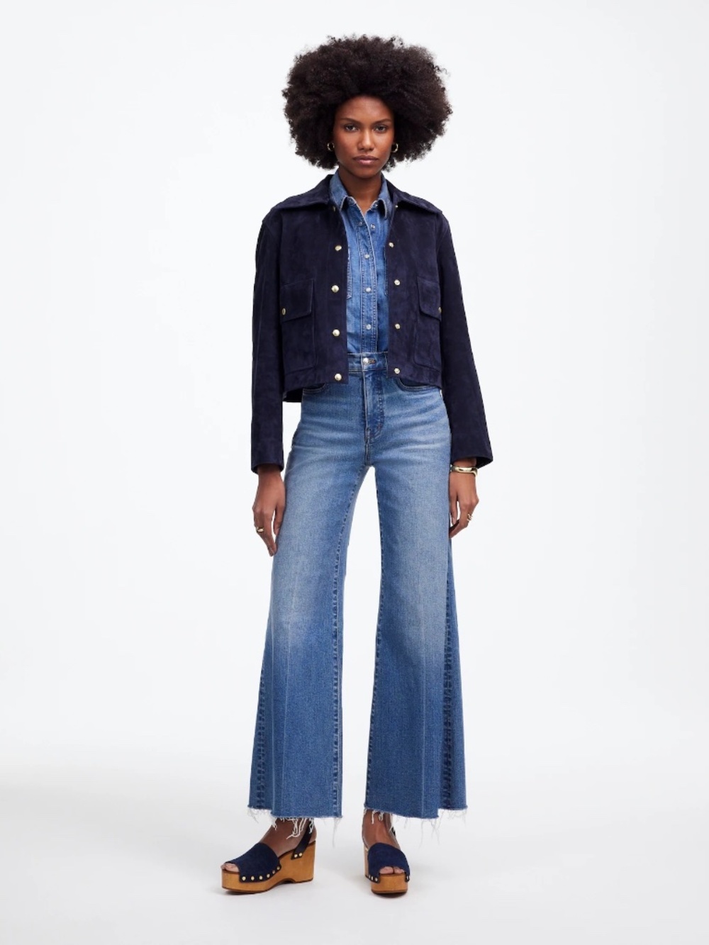 Madewell Petite Flared Wide-Leg Crop Jeans | 27P | Stretch High Waist Denim